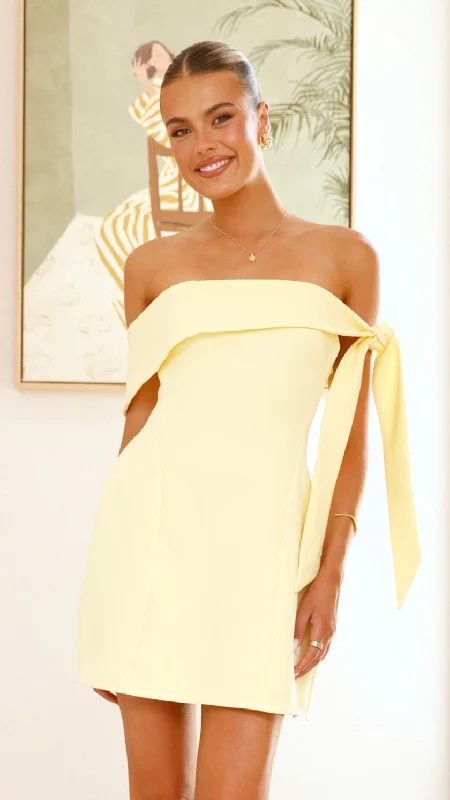 Mini dresses with fringe for a bohemian style Halen Off Shoulder Mini Dress - Lemon