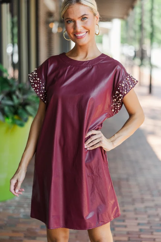 Petite - Sized Casual Dresses for Smaller Frames Bold Self Merlot Red Faux Leather Dress Petite - Sized Casual Dresses for Smaller Frames Bold Self Merlot Red Faux Leather Dress