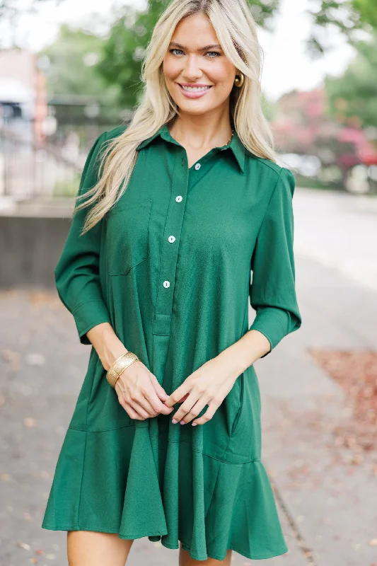 Linen Casual Dresses for Breathability​ Share Your Story Hunter Green Shirt Dress