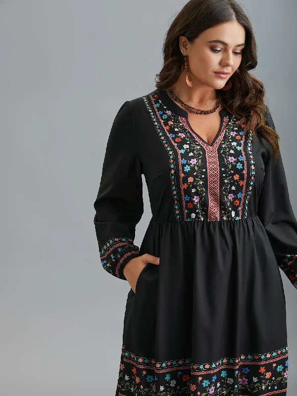 Plus - Size Casual Dresses for a Comfortable Fit Notched Collar Boho Print Midi Dress Plus - Size Casual Dresses for a Comfortable Fit Notched Collar Boho Print Midi Dress