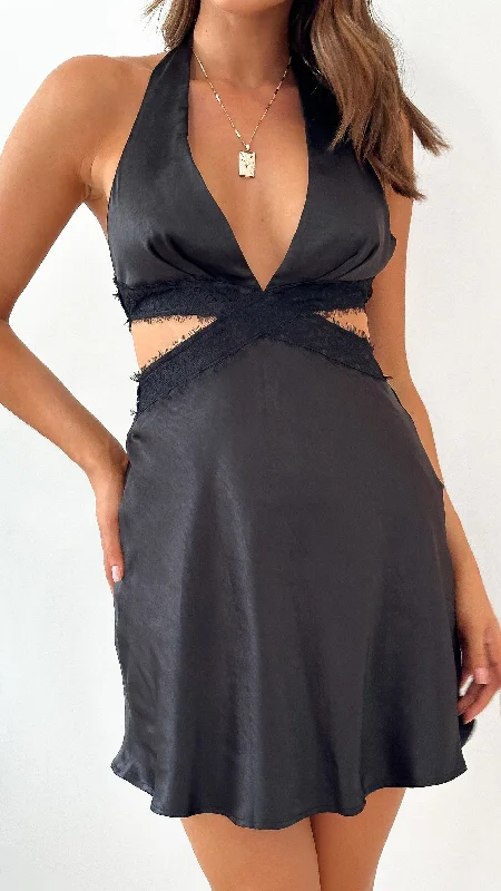 Mini dresses with button - down fronts Natalie Mini Dress - Black/Black Lace
