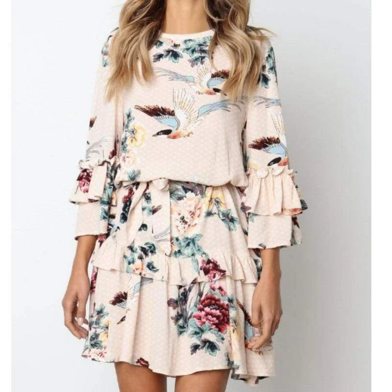 Sequined mini dresses for New Year's Eve FashionSierra - Women Autumn Spring Elegant Vintage Floral Ruffles Mini Dress Chsinese Printed Casual Dress Sequined mini dresses for New Year's Eve FashionSierra - Women Autumn Spring Elegant Vintage Floral Ruffles Mini Dress Chsinese Printed Casual Dress