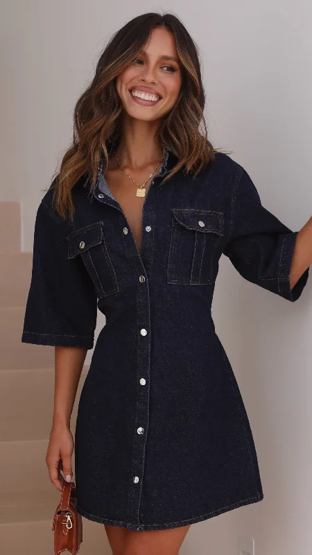 Mini dresses with cut - out details for a trendy look Raz Mini Dress - Dark Denim