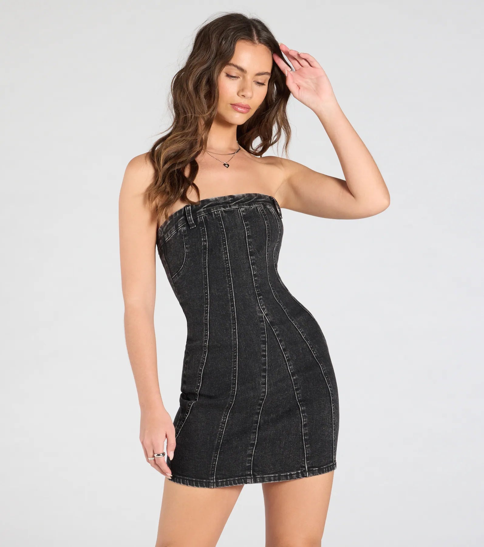 Stretchable Casual Dresses for a Flexible Fit Stylish Jeanius Strapless Denim Mini Dress Stretchable Casual Dresses for a Flexible Fit Stylish Jeanius Strapless Denim Mini Dress