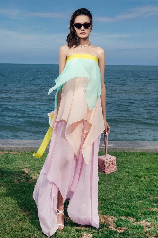 Brand - Specific Casual Dresses from Popular Labels Suzanne Strapless Layered Organza Voile Floor Length Dress Brand - Specific Casual Dresses from Popular Labels Suzanne Strapless Layered Organza Voile Floor Length Dress