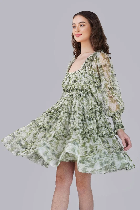 Two - Piece Casual Dresses for a Modular Look Petite Jessica Tulle Dress in Green Print Two - Piece Casual Dresses for a Modular Look Petite Jessica Tulle Dress in Green Print