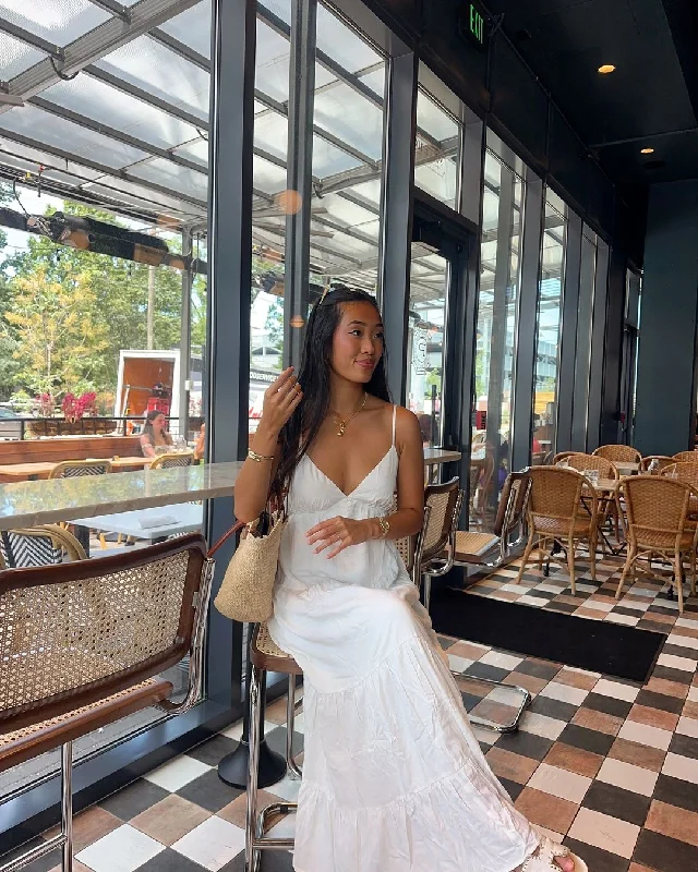 Smocked Waist Casual Dresses for Comfort​ Freya White Maxi Dress