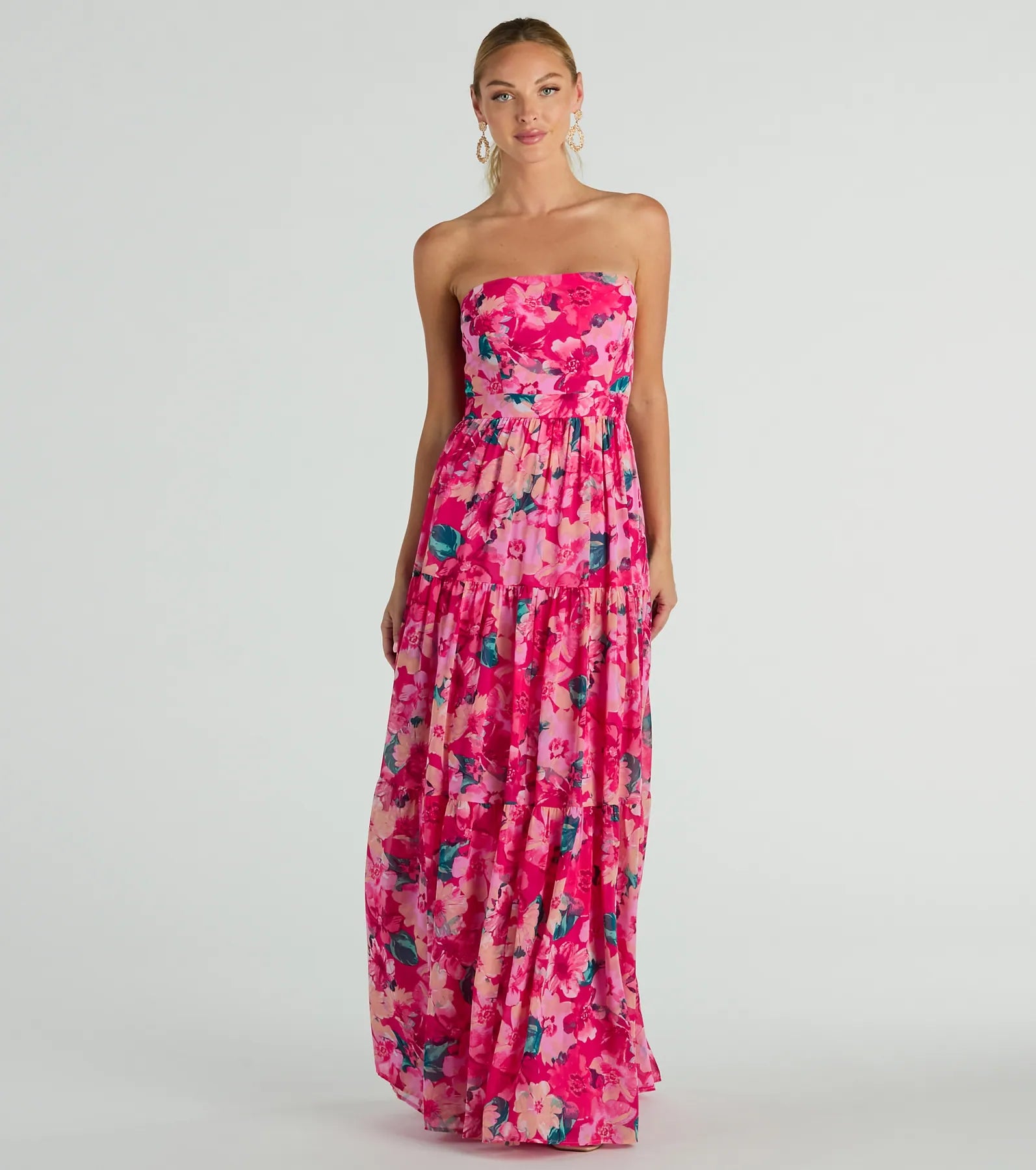 Floral Printed Casual Dresses for Summer Radiate Romantic Vibes Strapless Floral Chiffon Maxi Dress Floral Printed Casual Dresses for Summer Radiate Romantic Vibes Strapless Floral Chiffon Maxi Dress