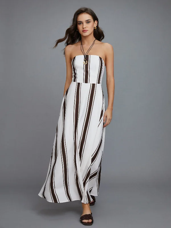 Hypoallergenic Casual Dresses for Sensitive Skin​ Striped Off-Shoulder Long Dress