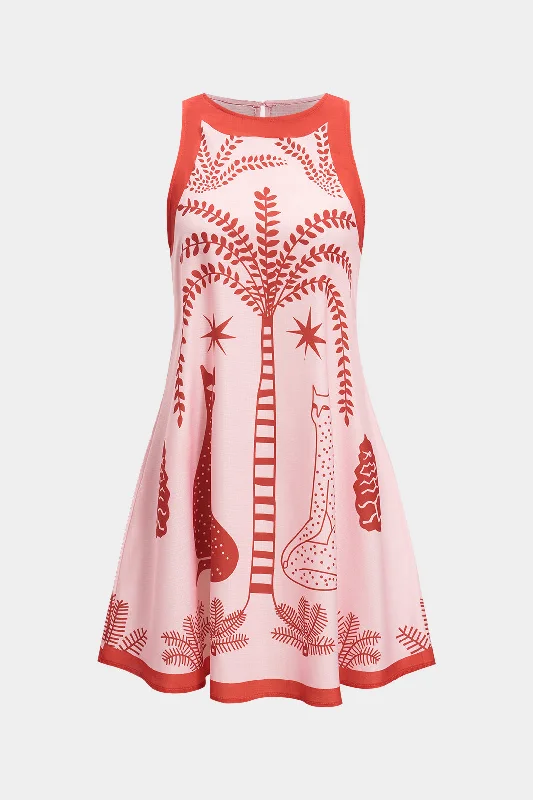 Leather - Look Casual Dresses for a Tough Style Leaves Pattern Linen Sleeveless Mini Dress Leather - Look Casual Dresses for a Tough Style Leaves Pattern Linen Sleeveless Mini Dress