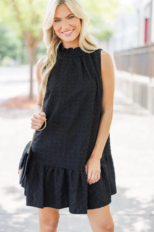 Boho Style Casual Dresses with Fringe Details​ You've Got Love Black Textured Dress
