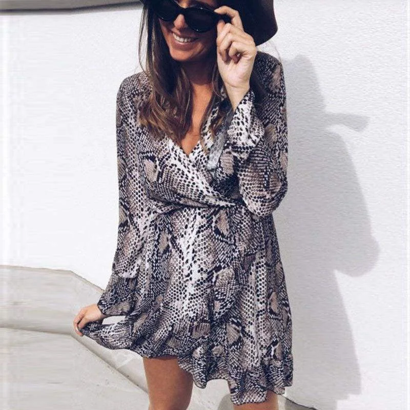 Satin mini dresses for a luxurious feel FashionSierra - Women's Boho Mini Dress Long Sleeve V Neck Fashion Snake Leopard Printed Ruffled Frill Party Beach Sundress Satin mini dresses for a luxurious feel FashionSierra - Women's Boho Mini Dress Long Sleeve V Neck Fashion Snake Leopard Printed Ruffled Frill Party Beach Sundress