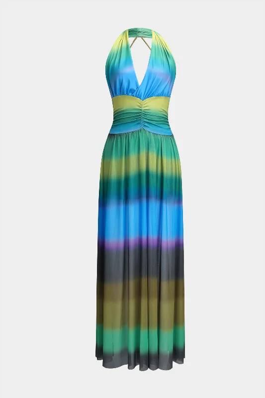 Brand - Specific Casual Dresses from Popular Labels Ombre Print Ruched Backless Midi Dress Brand - Specific Casual Dresses from Popular Labels Ombre Print Ruched Backless Midi Dress