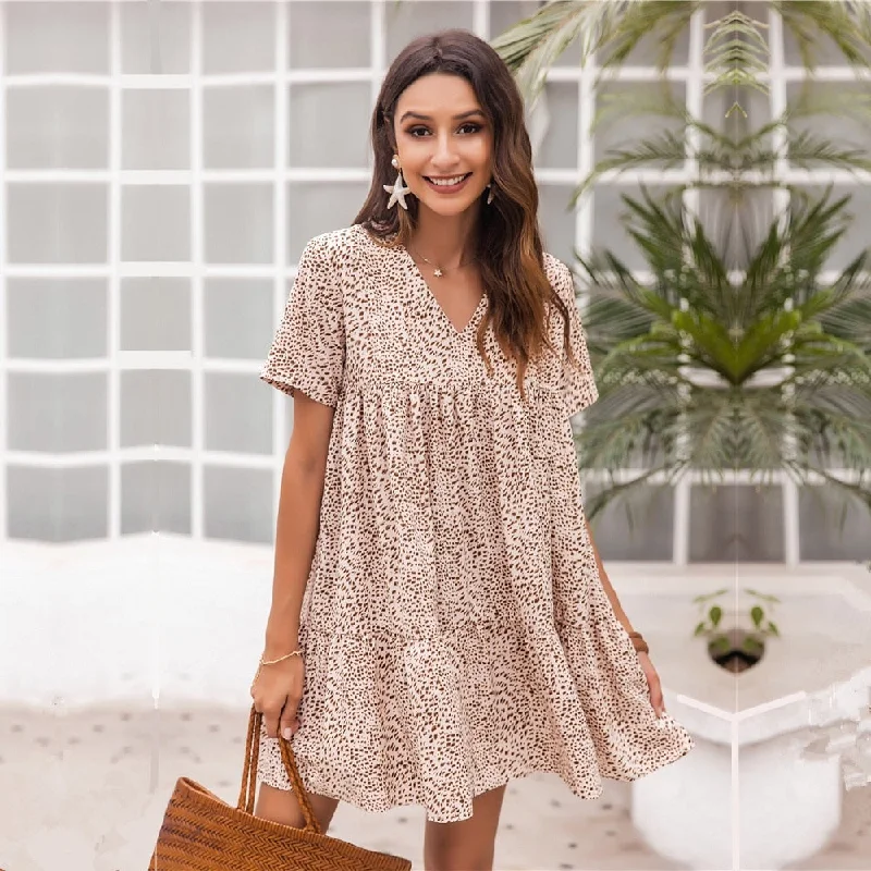 Denim mini dresses with distressed details FashionSierra - Dot Print Loose Ruffles Short V Neck Casual Sundress Denim mini dresses with distressed details FashionSierra - Dot Print Loose Ruffles Short V Neck Casual Sundress