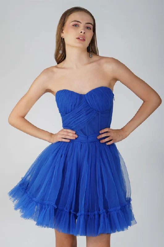 Anti - Wrinkle Casual Dresses for Easy Maintenance Lauren Cobalt Blue Tulle Mini Dress Anti - Wrinkle Casual Dresses for Easy Maintenance Lauren Cobalt Blue Tulle Mini Dress