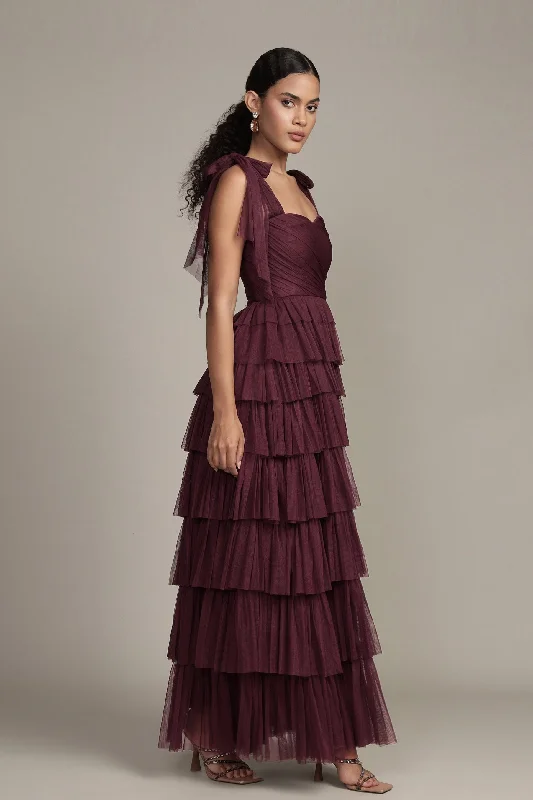 Button - Down Casual Dresses for a Classic Vibe Ophelia Plum Maxi Dress with Tie Detail Button - Down Casual Dresses for a Classic Vibe Ophelia Plum Maxi Dress with Tie Detail