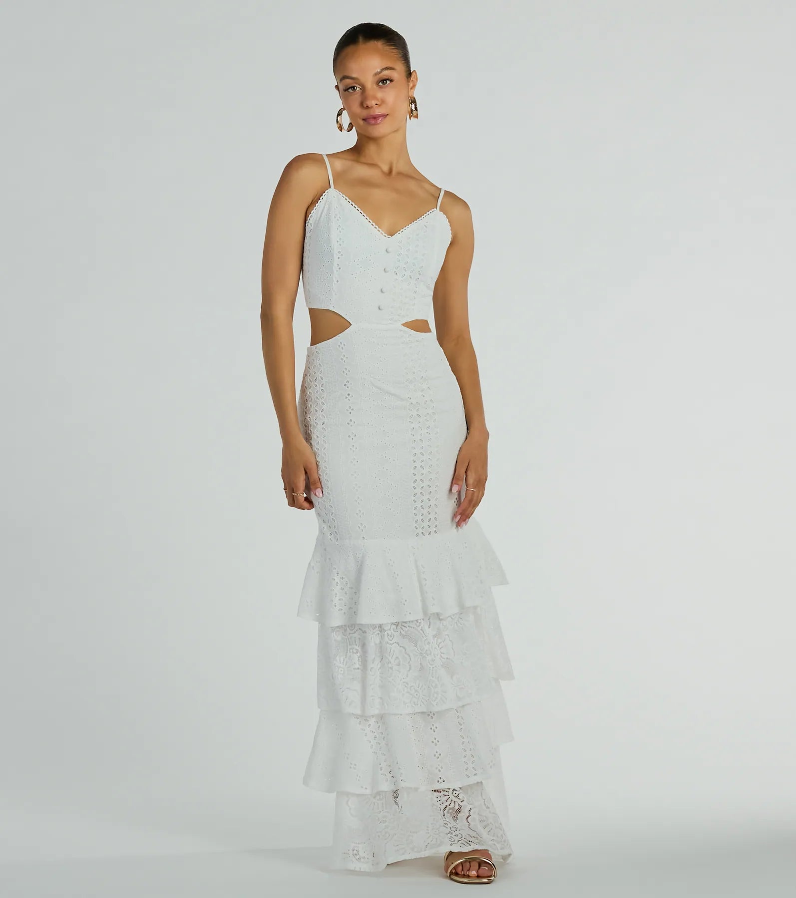 Summer - Appropriate Casual Dresses in Lightweight Materials Free Flowing Cutie V-Neck Ruffle Eyelet Maxi Dress Summer - Appropriate Casual Dresses in Lightweight Materials Free Flowing Cutie V-Neck Ruffle Eyelet Maxi Dress
