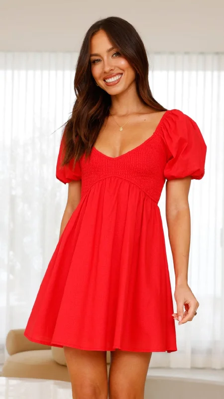 Linen mini dresses for a breathable summer option Sahirah Mini Dress - Red