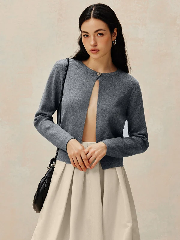 Mini Casual Dresses with Ruffled Hem​ Crew Neck Button Knit Cardigan