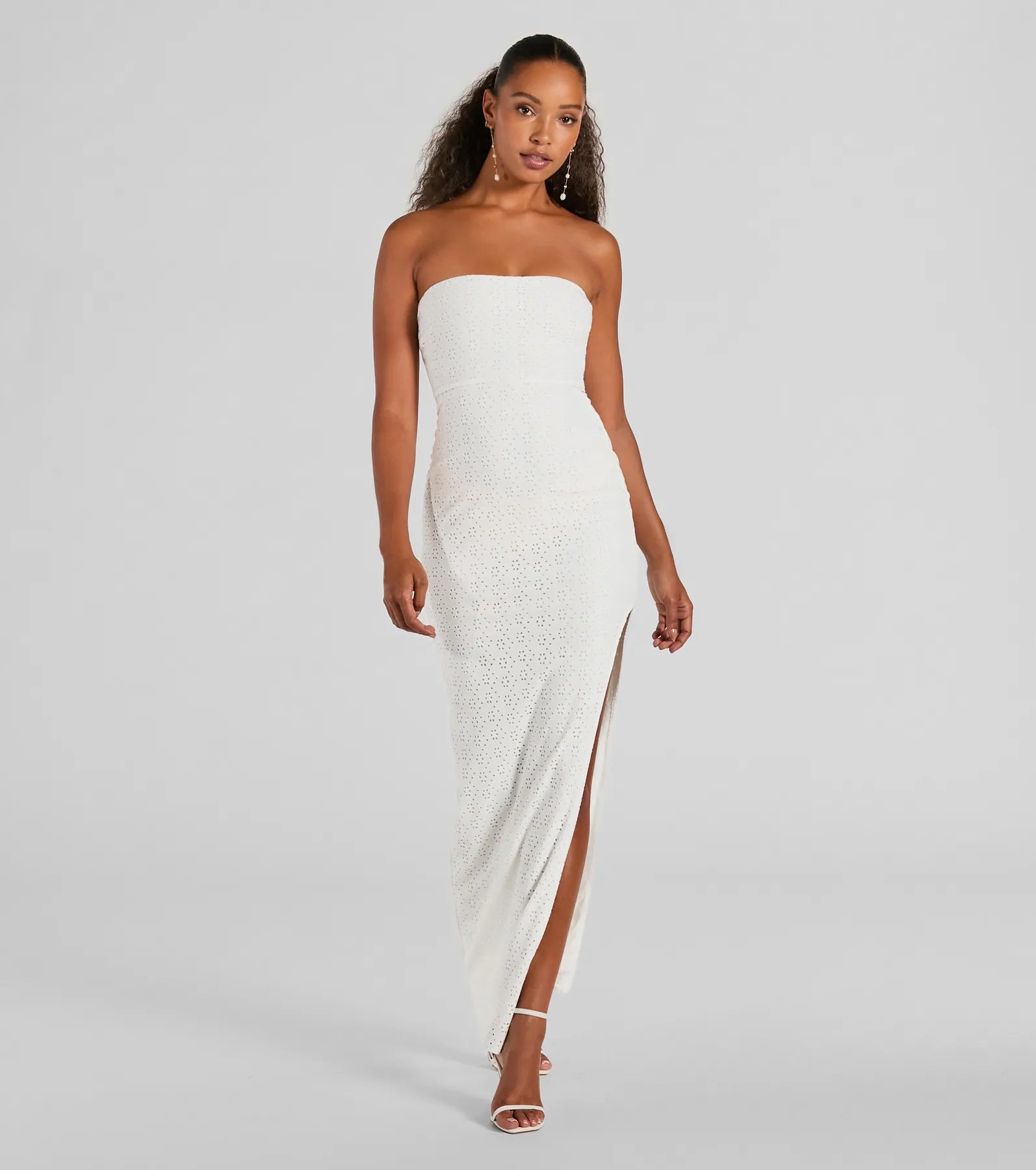 Knit Casual Dresses in Chunky Patterns Tuscan Charm Strapless Slit Eyelet Maxi Dress Knit Casual Dresses in Chunky Patterns Tuscan Charm Strapless Slit Eyelet Maxi Dress