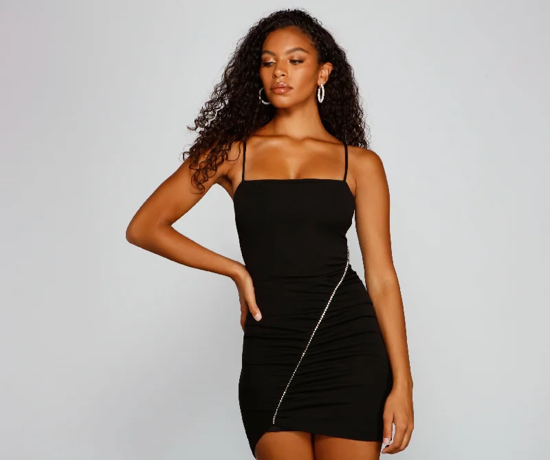 Metallic mini dresses for a glamorous event In The Spotlight Rhinestone Mini Dress