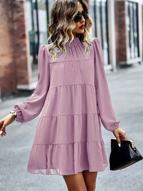 Sheer mini dresses with lace inserts FashionSierra - Round Neck Lantern Sleeve Ruffles Lace Up Dress Sheer mini dresses with lace inserts FashionSierra - Round Neck Lantern Sleeve Ruffles Lace Up Dress