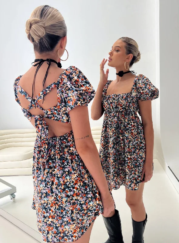 Leather mini dresses for a edgy style Let's Dance Mini Dress Black Floral
