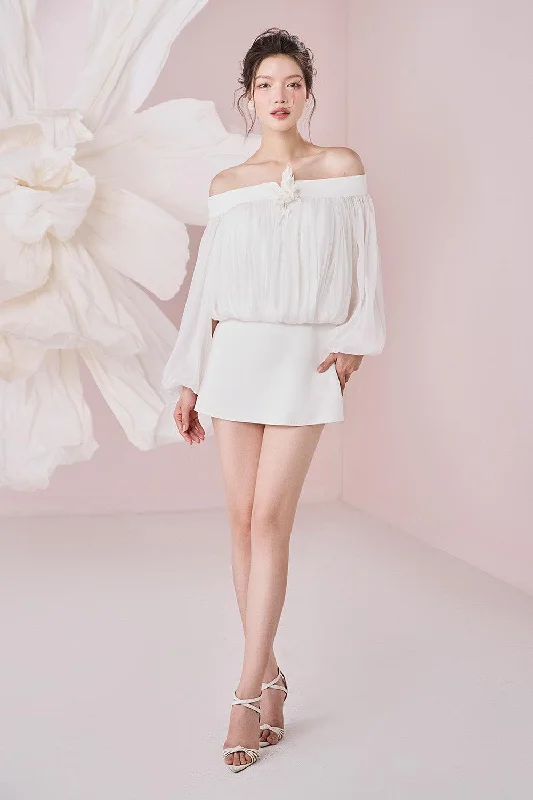 Garden Party Casual Dresses with Floral Motifs​ Kenna Blouson Bishop Sleeved Organza Mini Dress