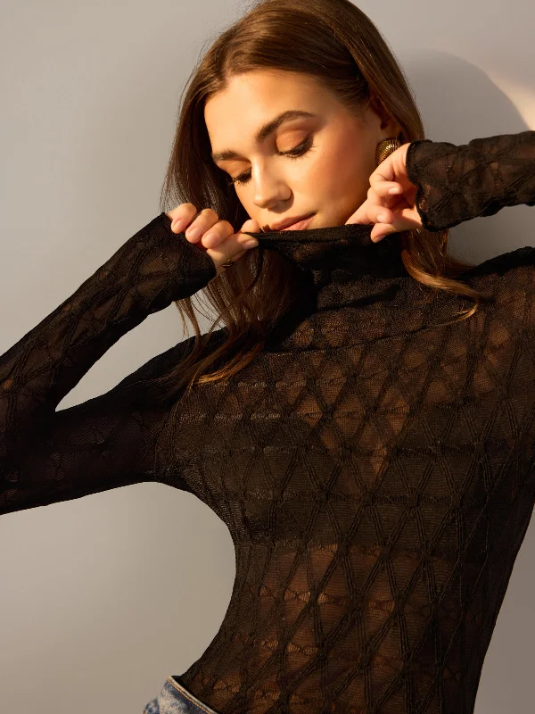 Party Casual Dresses for a Night Out​ Lettuce Trim Semi-Sheer Textured T-Shirt