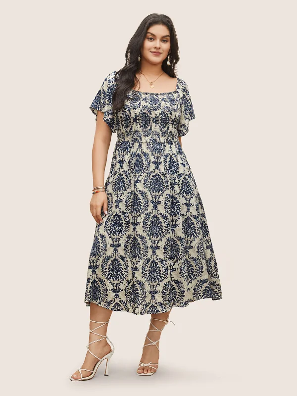 Neon - Colored Casual Dresses for a Trendy Look Bandana Print Shirred Off Shoulder Dress Neon - Colored Casual Dresses for a Trendy Look Bandana Print Shirred Off Shoulder Dress