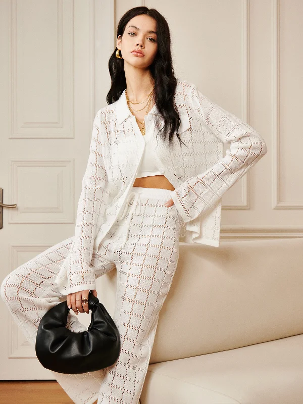 Outdoor Event Casual Dresses in Durable Fabrics​ Hollow Plaid Drawstring Pants Set