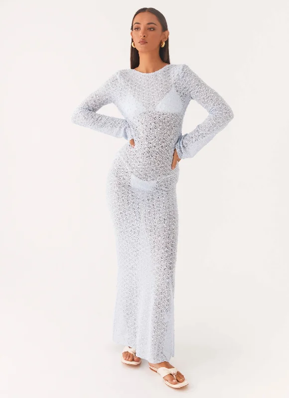 Child - Sized Casual Dresses with Cute Designs​ Flirty Knitted Maxi Dress - Blue