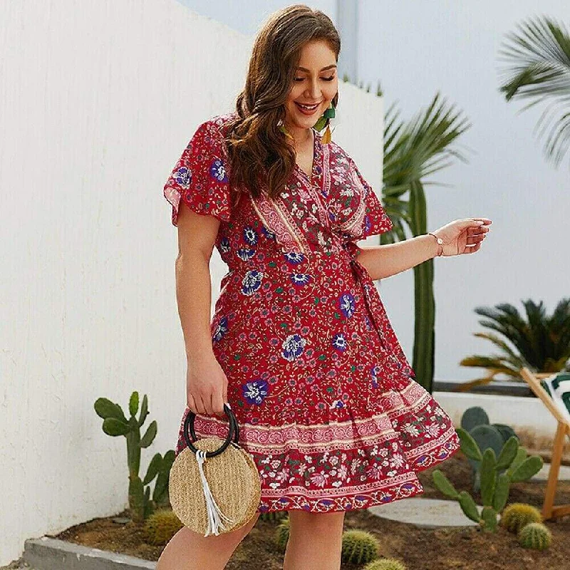 Mini dresses with criss - cross backs for a flirty look FashionSierra - Plus Size Women Short Sleeve Wrap Boho Floral Mini Dress Fashion Ladies Summer Sundress Casual V Neck Holiday Beach Clothes Mini dresses with criss - cross backs for a flirty look FashionSierra - Plus Size Women Short Sleeve Wrap Boho Floral Mini Dress Fashion Ladies Summer Sundress Casual V Neck Holiday Beach Clothes
