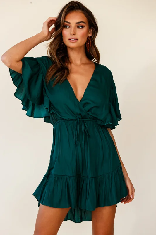 Mini dresses with one - shoulder designs Esme V-Neckline Drawstring Waist Dress Jade Mini dresses with one - shoulder designs Esme V-Neckline Drawstring Waist Dress Jade