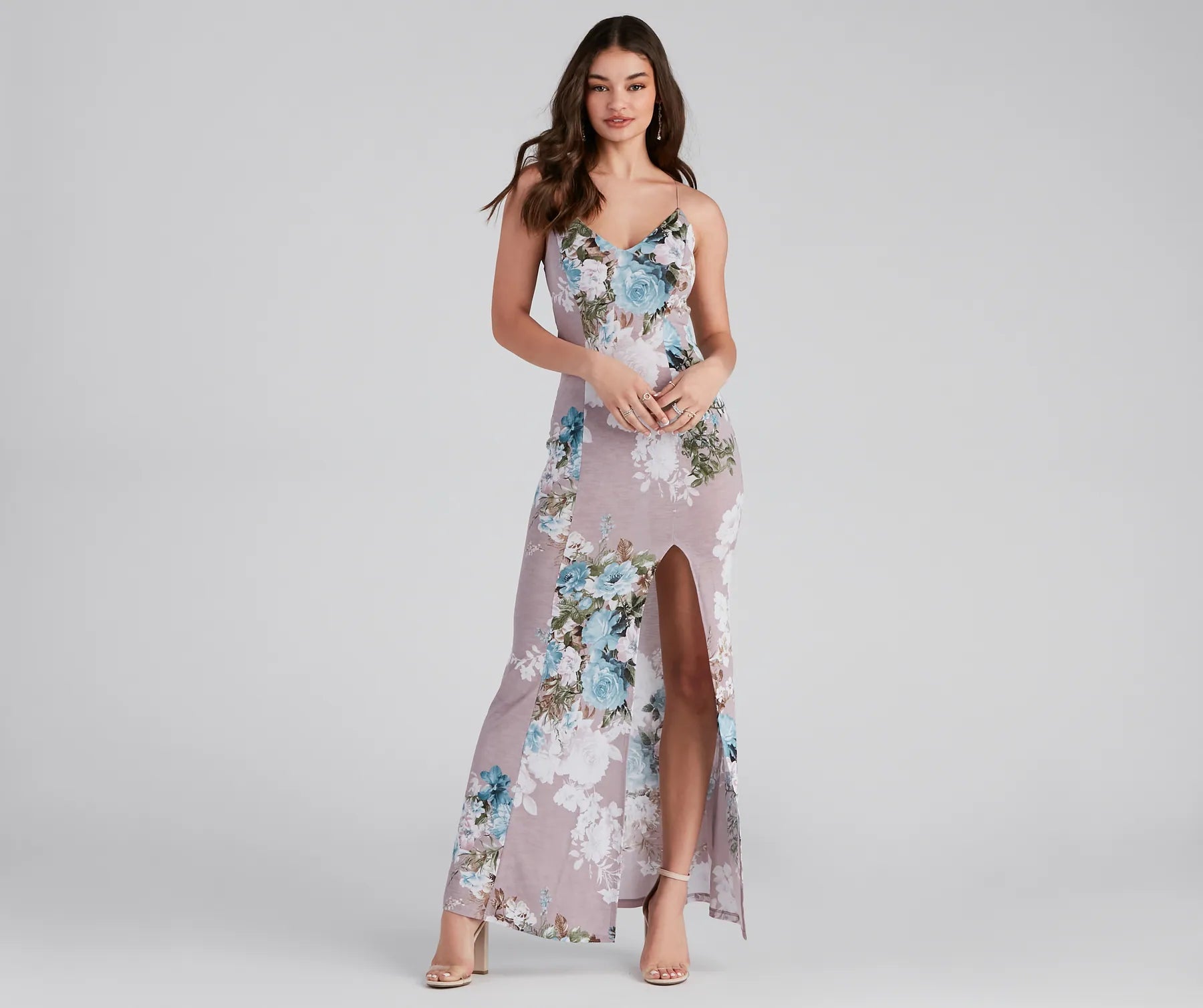 Non - Slip Casual Dresses with Adjustable Straps​ Blooming Floral Knit Maxi Dress