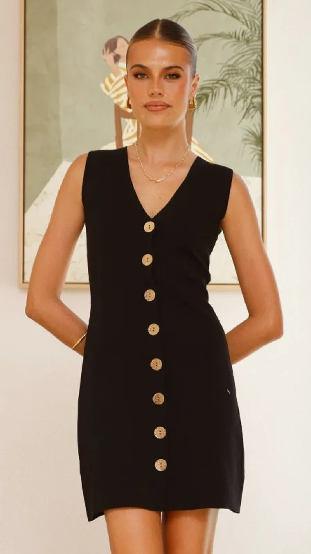 Mini dresses with tassel accents for a fun touch Mikki Button Up Mini Dress - Black
