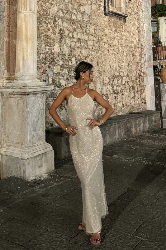 Anti - Wrinkle Casual Dresses for Easy Maintenance Serafino Gold Embellished Maxi Dress Anti - Wrinkle Casual Dresses for Easy Maintenance Serafino Gold Embellished Maxi Dress