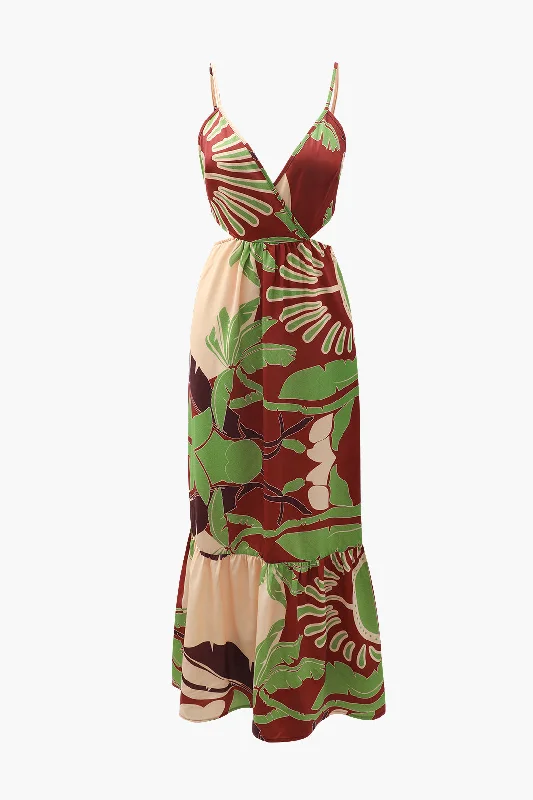 Spring - Season Casual Dresses in Fresh Colors Floral Print Tie Back Ruffle Maxi Dress Spring - Season Casual Dresses in Fresh Colors Floral Print Tie Back Ruffle Maxi Dress