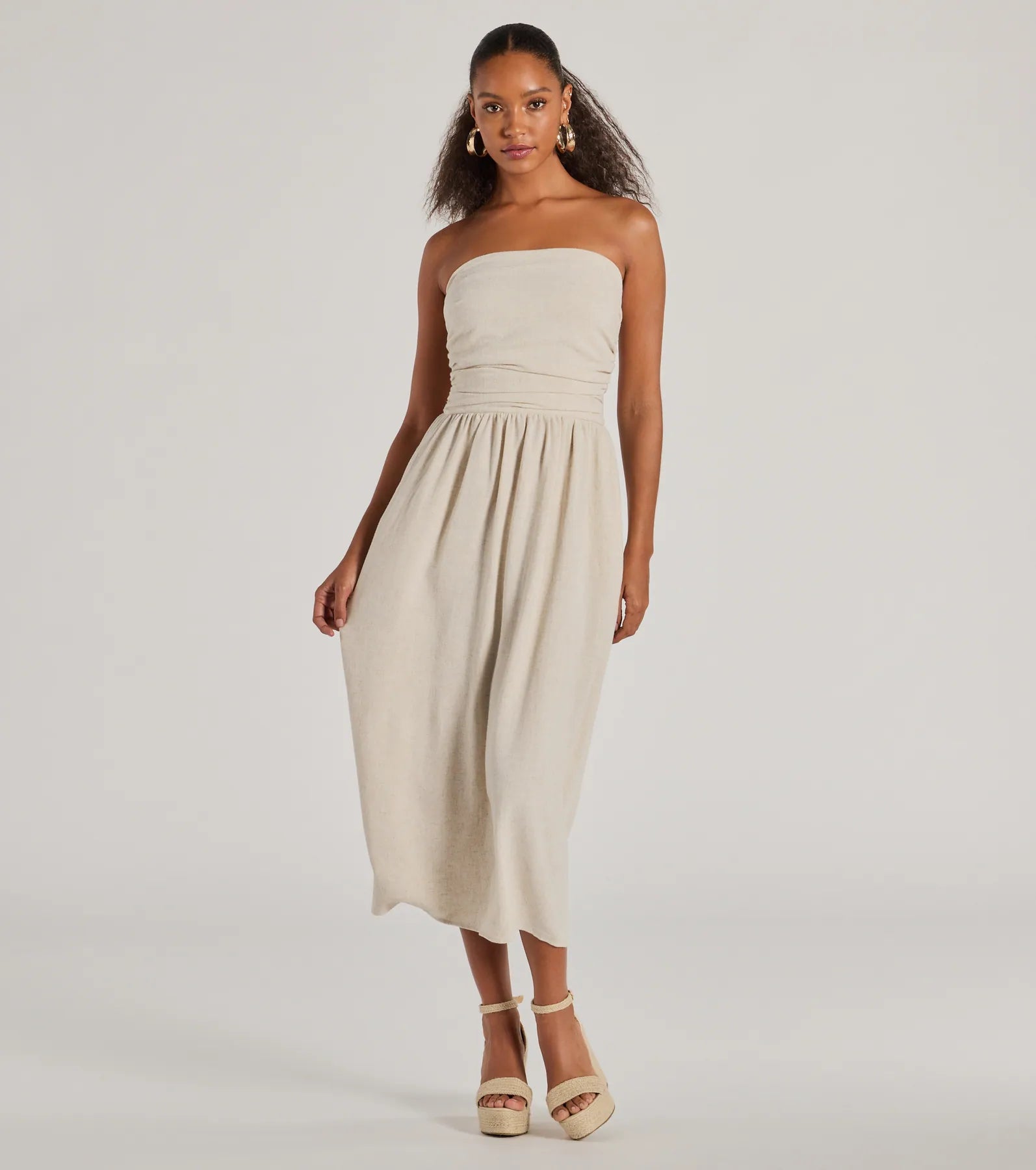 Neon - Colored Casual Dresses for a Trendy Look Effortlessly Elevated Strapless Linen-Blend Dress Neon - Colored Casual Dresses for a Trendy Look Effortlessly Elevated Strapless Linen-Blend Dress