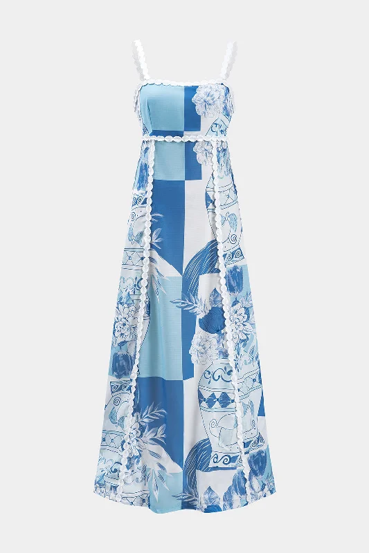 Linen Casual Dresses for Breathability Floral Print Tie Back Zipper Slip Maxi Dress Linen Casual Dresses for Breathability Floral Print Tie Back Zipper Slip Maxi Dress