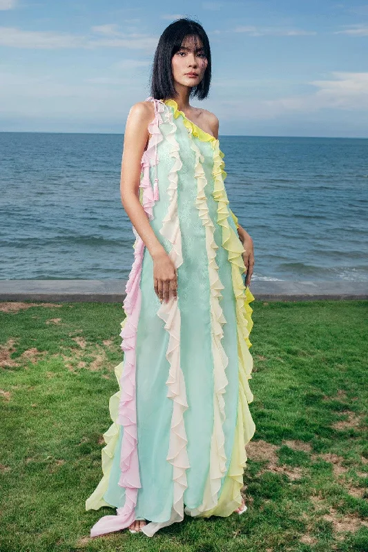 Brunch - Suitable Casual Dresses for a Relaxed Gathering Lucrezia Straight One Shoulder Organza Voile Floor Length Dress Brunch - Suitable Casual Dresses for a Relaxed Gathering Lucrezia Straight One Shoulder Organza Voile Floor Length Dress