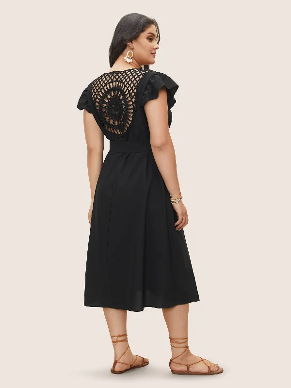 Sleeveless Casual Dresses for Warm Weather​ Solid Cut Out Ruffle Cap Sleeve Dress