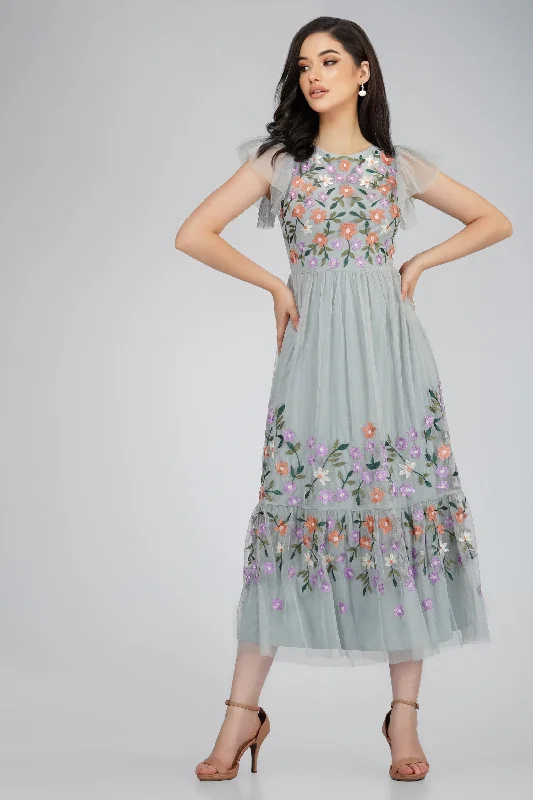 Maxi Casual Dresses for a Relaxed Look​ Iris Dusty Blue Embroidered Dress