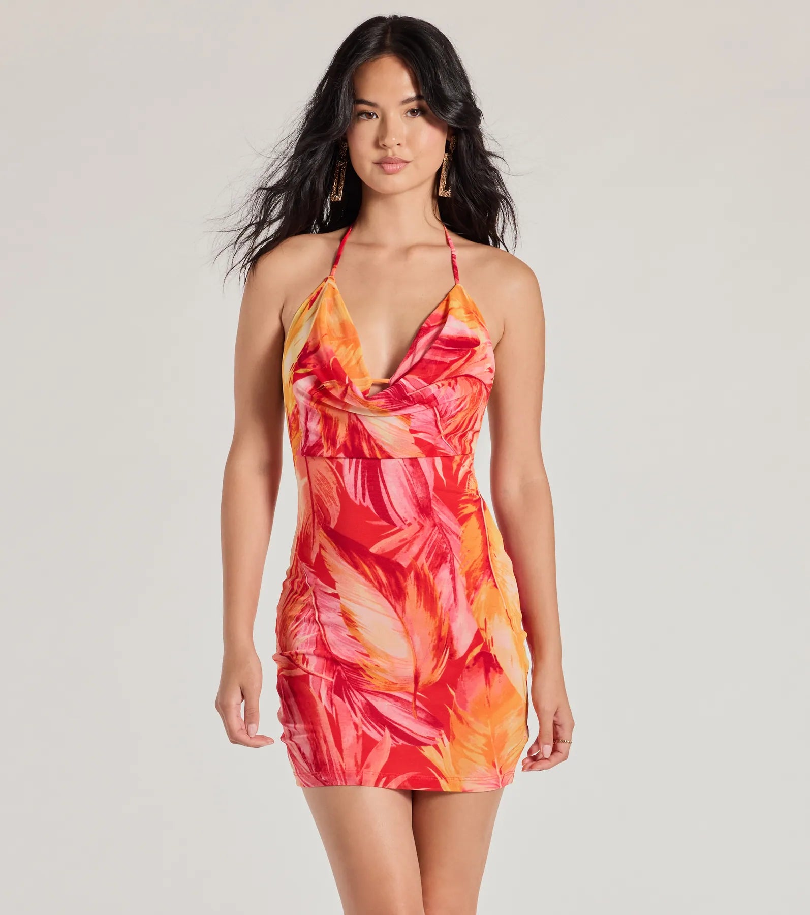 Office - Appropriate Casual Dresses with a Professional Edge​ Getaway Girl Halter Open Back Tropical Mini Dress