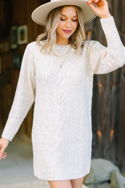 Neon - Colored Casual Dresses for a Trendy Look I Believe In You Oatmeal White Sweater Dress Neon - Colored Casual Dresses for a Trendy Look I Believe In You Oatmeal White Sweater Dress