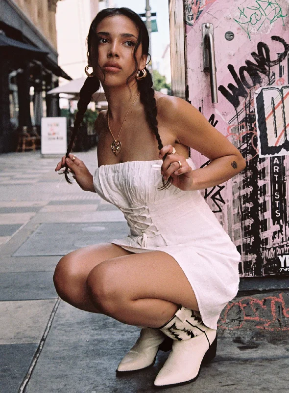 Mini dresses with mesh panels for a sexy and trendy look Myrica Strapless Mini Dress White