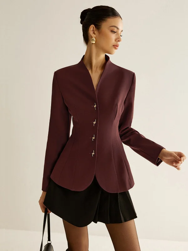 Wrap - Style Casual Dresses for Easy Wear​ Metal Decor Piping Blazer