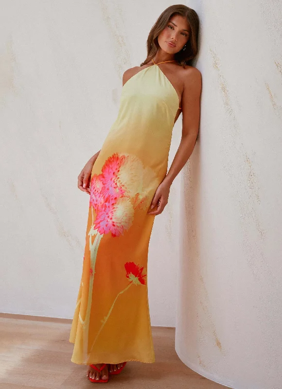 Hypoallergenic Casual Dresses for Sensitive Skin​ Chloe Maxi Dress - Orange Floral