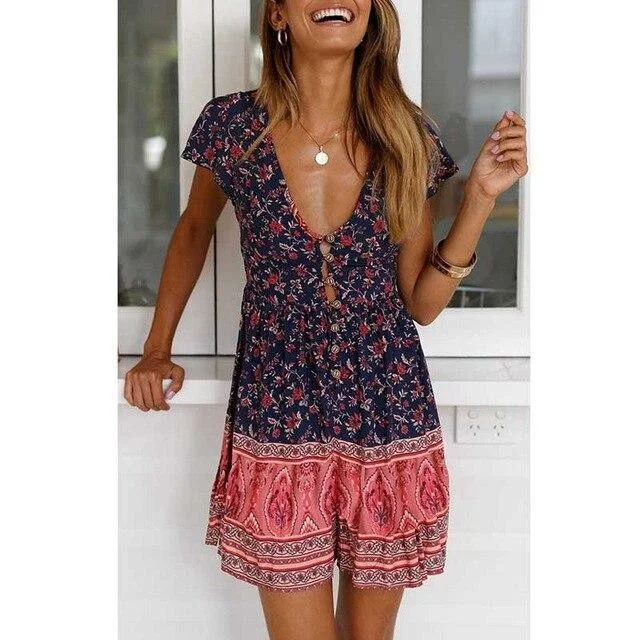 Polyester mini dresses for easy care FashionSierra - Women Summer Clothes Red Blue Floral Print Sexy Tunic Boho Mini Dress Vneck Button Ladies Bohemian Beach Dresses Casual Sundress Polyester mini dresses for easy care FashionSierra - Women Summer Clothes Red Blue Floral Print Sexy Tunic Boho Mini Dress Vneck Button Ladies Bohemian Beach Dresses Casual Sundress