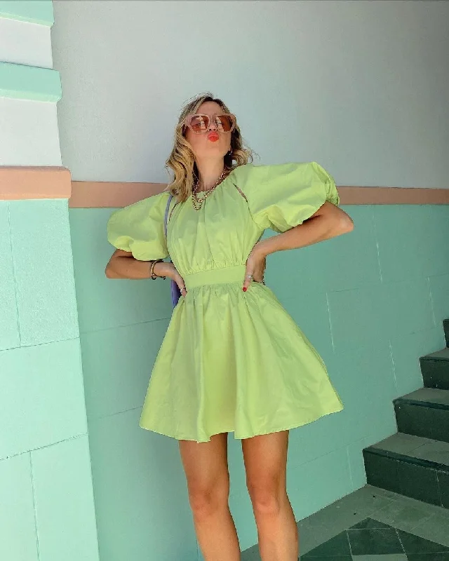 Polyester mini dresses for easy care FashionSierra - Summer Dress Green Solid Color Round Neck Puff Sleeve Mini Dress Polyester mini dresses for easy care FashionSierra - Summer Dress Green Solid Color Round Neck Puff Sleeve Mini Dress